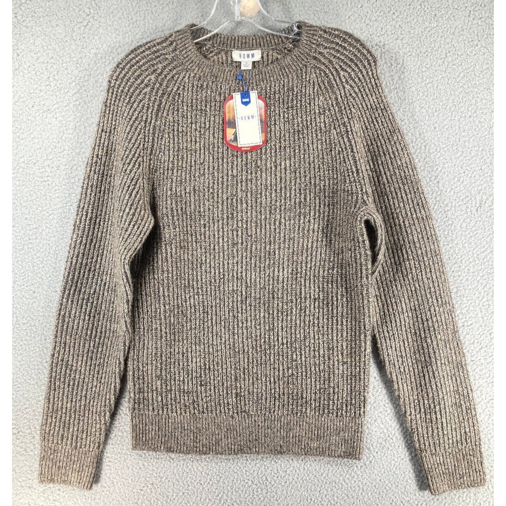 ROWM Sweater Men's Small Black Beige Wool Blend Long Sleeve Pullover‎ Crew Neck
